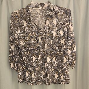 Patterned Blouse with Black and Gold Accents